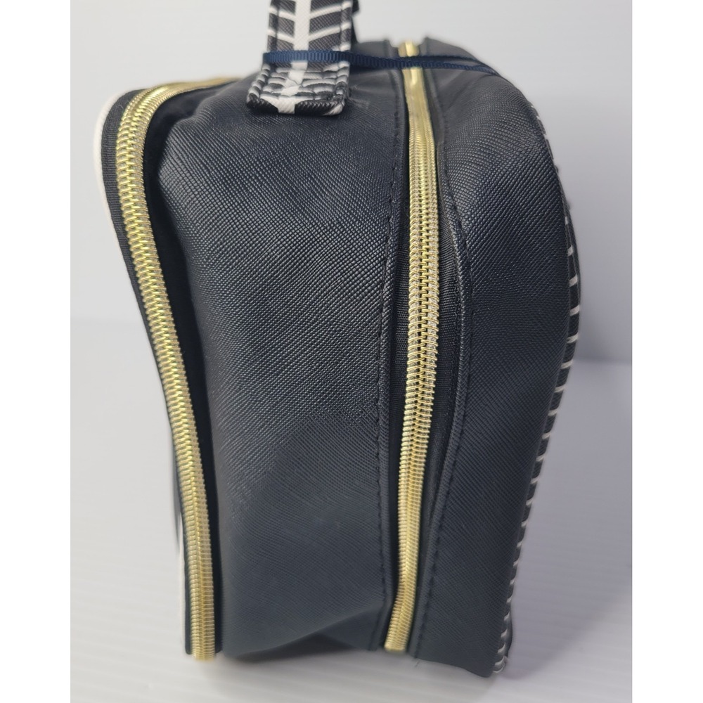 Dabney Lee Large Makeup Bag Zipper Black & White Zebra 2 Section Multi Pockets - Picture 2 of 10